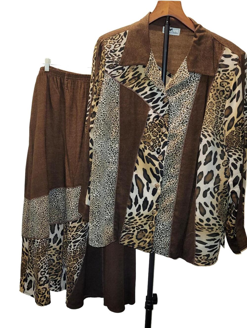 Tommy n' LouLou Vintage Leopard Print Top and Skirt Set Brown